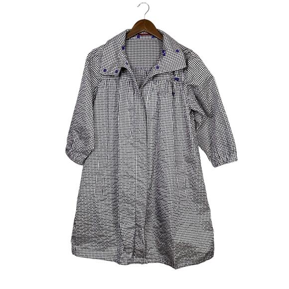 Riccini Purple White Gingham Hooded Snap Front Long Windbreaker Rain Jacket - Picture 2 of 9